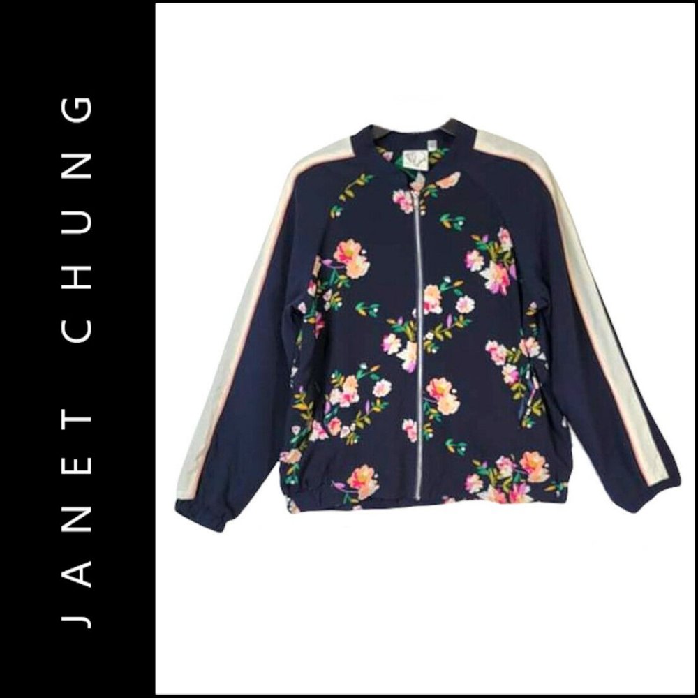 Janet chung Women Full Zipper Jacket  Floral Size Large